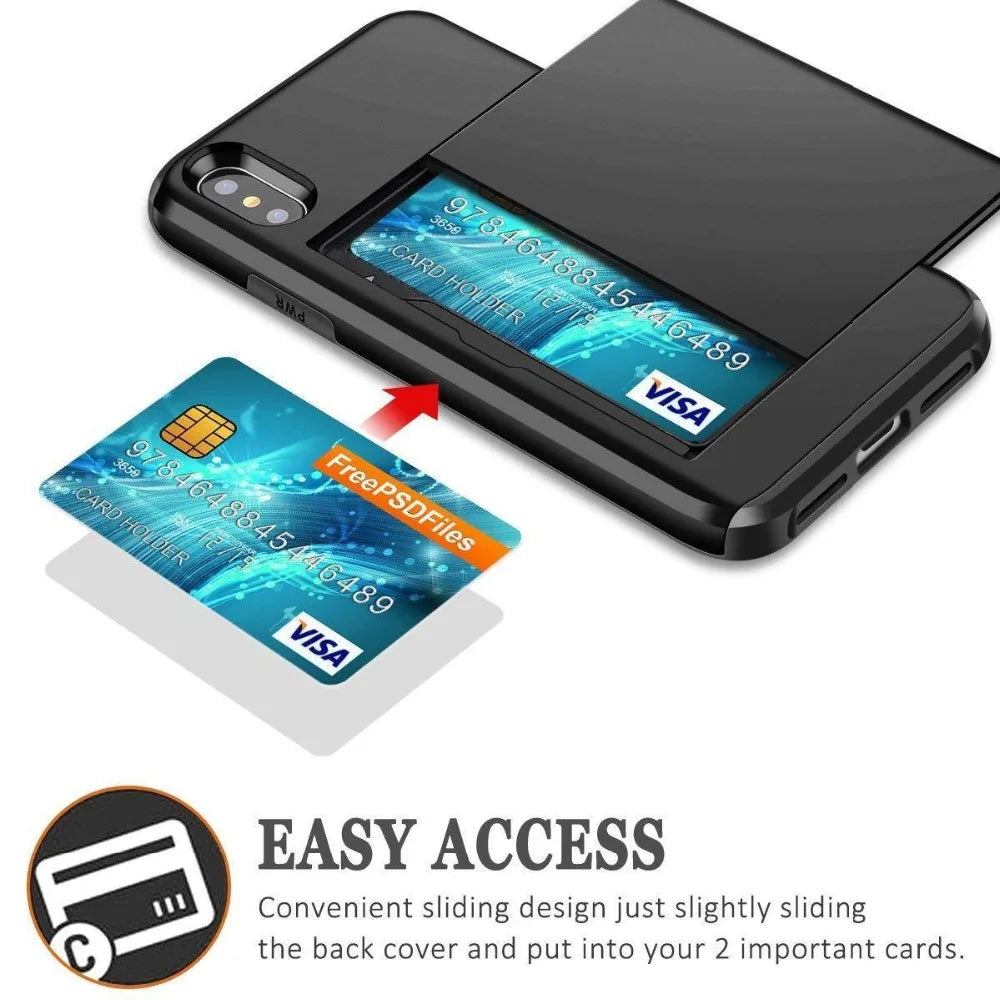 Business Phone Cases For iPhone X XS Max XR Case Slide Armor Wallet Card Slots Holder Cover for iPhone 7 8 Plus 6 6s 5 5S SE