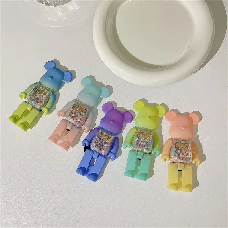 Stylish 3D Gradient Bear Phone Folding Bracket Holder Ring For iPhone 15 Samsung Phone Accessories Quicksand Lazy Bracket