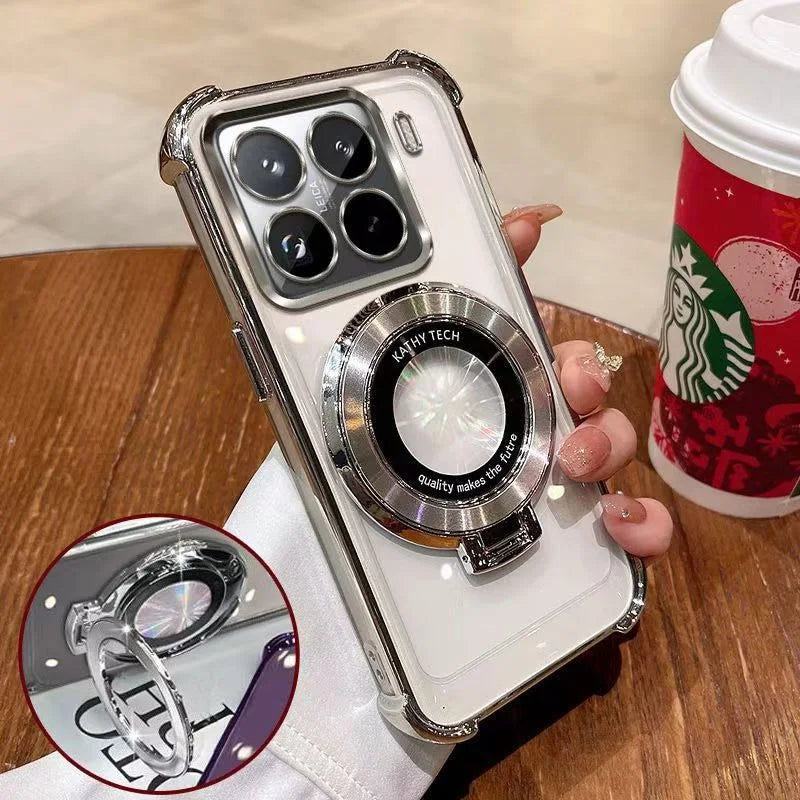 Phone Case on For Motorola Moto G06 G56 G86 G05 G24 G14 G04 G54 G84 E14 E15 Magnetic Holder Stand Plating Clear Shockproof Cover