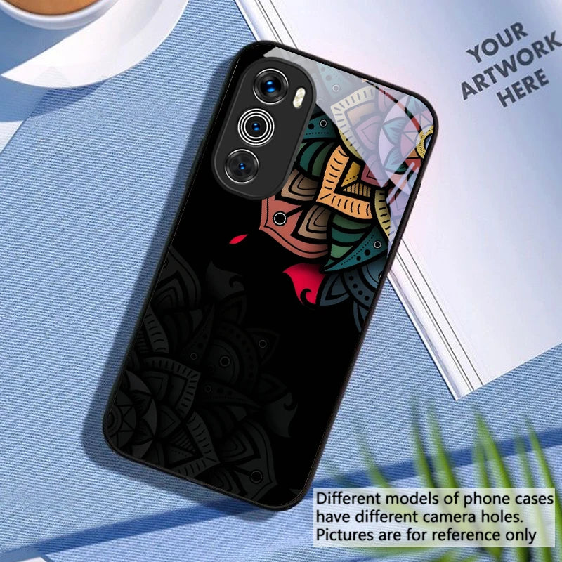 Black Pattern For Moto G54 Power 5G G75 Edge 50 Neo G14 24 4G 34 G55 85 35 20 Lite 30 Pro G24 Power Black Glass Phone Case