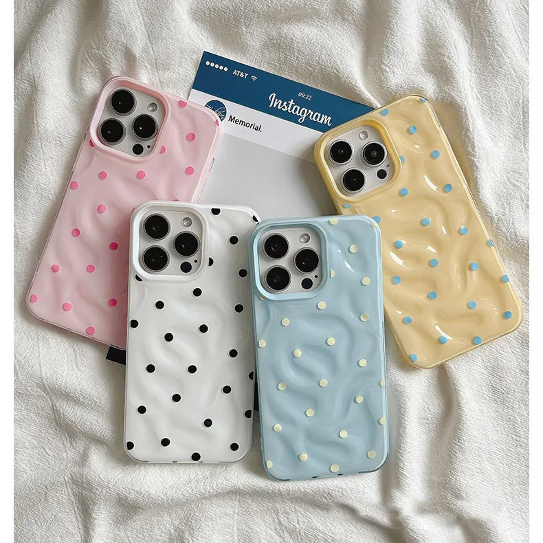 Love Polka Dot Folds Texture Phone Cases For IPhone 15 16 Pro Max Case 13 14 Pro Soft Silicone Shockproof Fashionable Cover Case