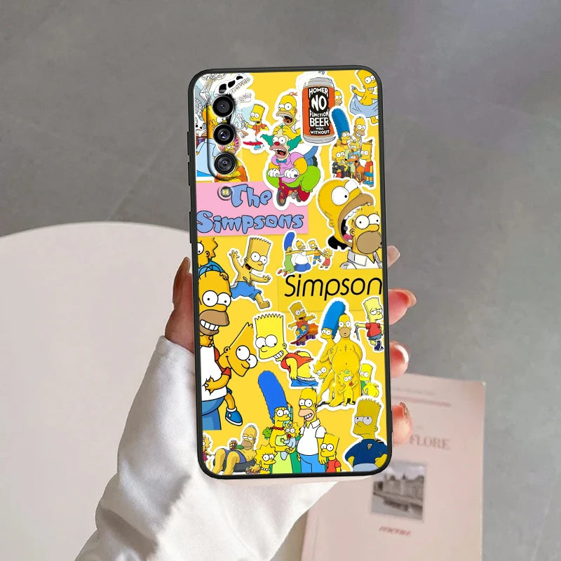 Simpsons Cartoon Fashion For Samsung A53 A52 A33 A32 A51 A71 A21S A13 A73 A50 A22 A23 A03 A72 A54 A12 5G Black Soft Phone Case