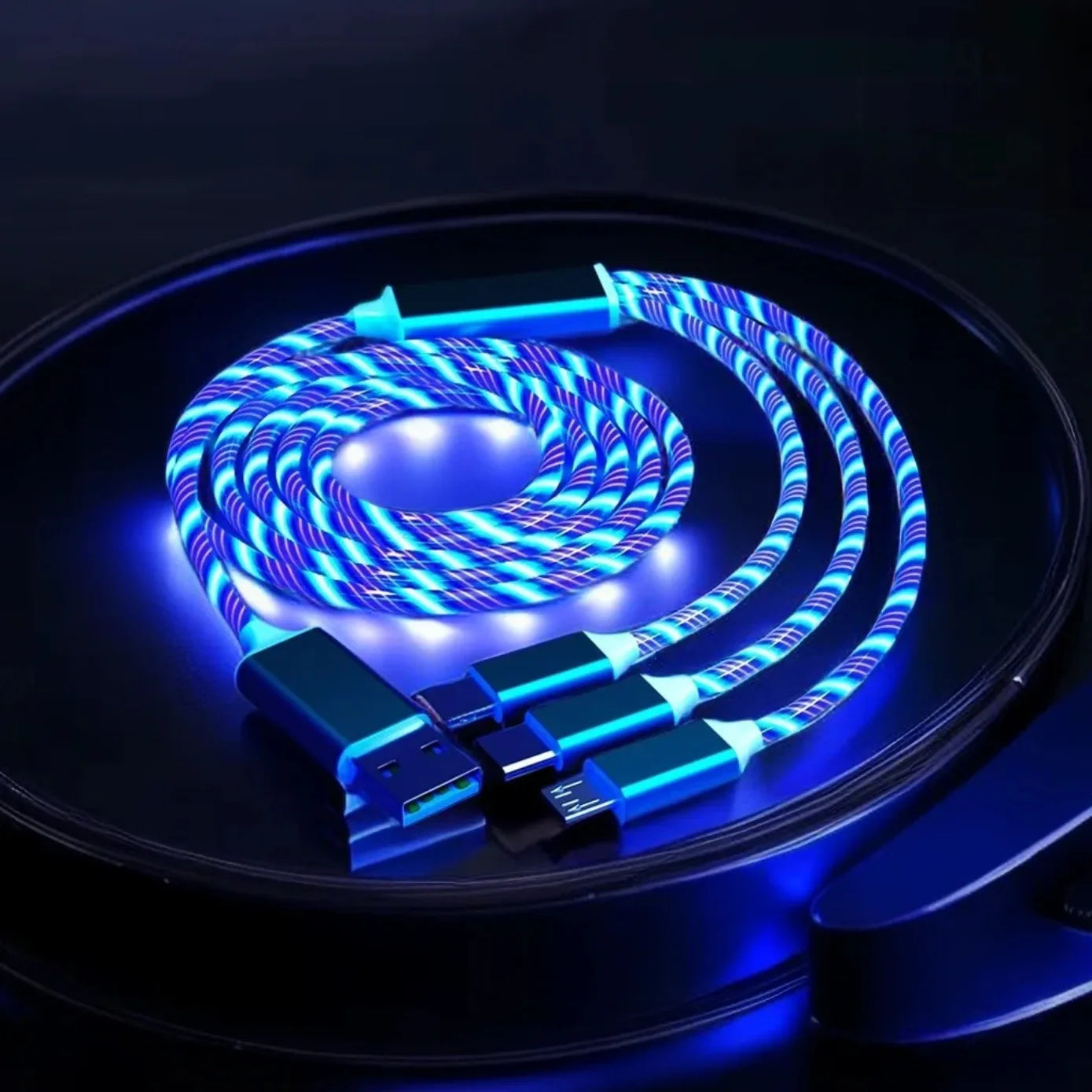 3 IN 1 Glowing LED Light Phone Charger Luminous USB Type C Cable For Xiaomi For iphone For Samsung Phone Accessories Charge Cord