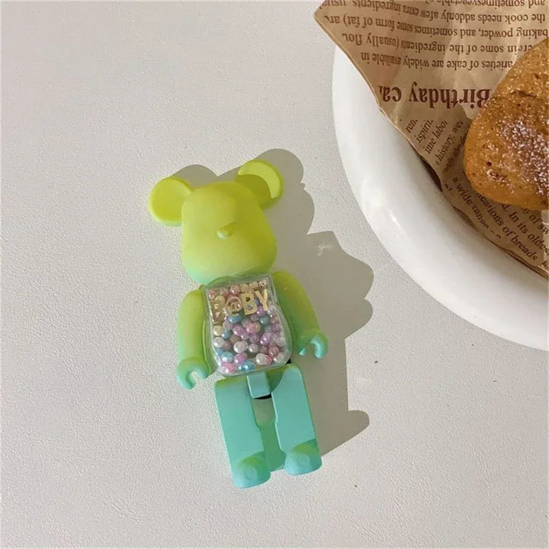 Stylish 3D Gradient Bear Phone Folding Bracket Holder Ring For iPhone 15 Samsung Phone Accessories Quicksand Lazy Bracket