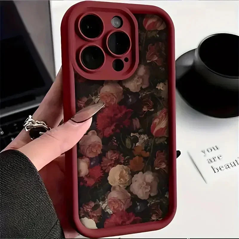 Wine Red Rose and White Rose Phone Cases For iPhone 16 15 Pro Max Cases iPhone 11 12 13 14 Pro XR X XS 7 8 Plus Anti-fall Covers
