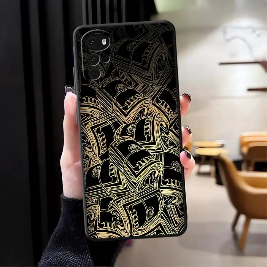 Dollar Money Case for Motorola Mot G22 Edge40 G50 Edge 20 Pro 30 Lite G52 G60s G60 G32 G51 G73 G53 G30 G71 Black Soft Phone