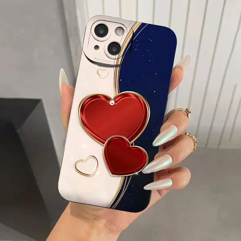 Purple Heart-Shaped Design TPU Phone Case For iPhone 17 16 Pro Cases iPhone 16E 11 12 13 14 15 Pro Max XS X XR 7 8 16 Plus Cover
