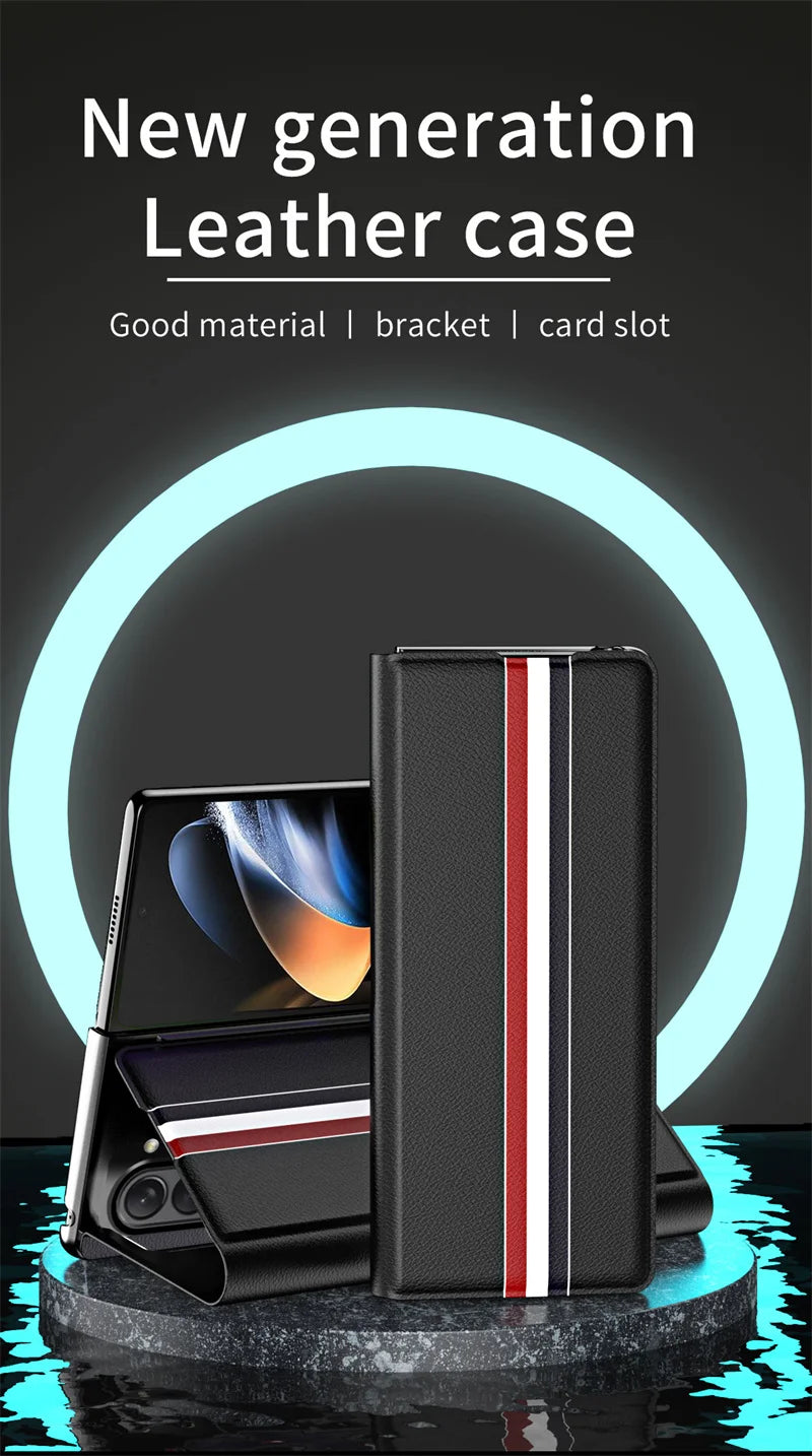 For Samsung Galaxy Z Fold 7 6 5 4 3 2 5G Luxury PU Leather Card Slot Wallet Bracket Phone Case  Full Protection Shockproof Case