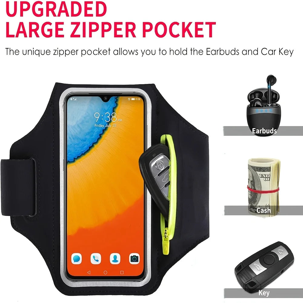 Waterproof Running Arm Bag Sport Armbands For Phone,Up to 6.7 inch Mobile Phone Ultra Light Arm Bag With AirPods Zipper Pocket