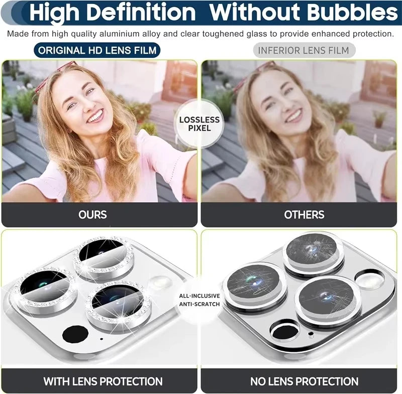 Glitter Diamond Rhinestone Camera Lens Protector for iPhone 17 Air 16 16Pro 15 14 Pro Max Plus 13 12 Mini 11 16Pro 13Pro 12Pro