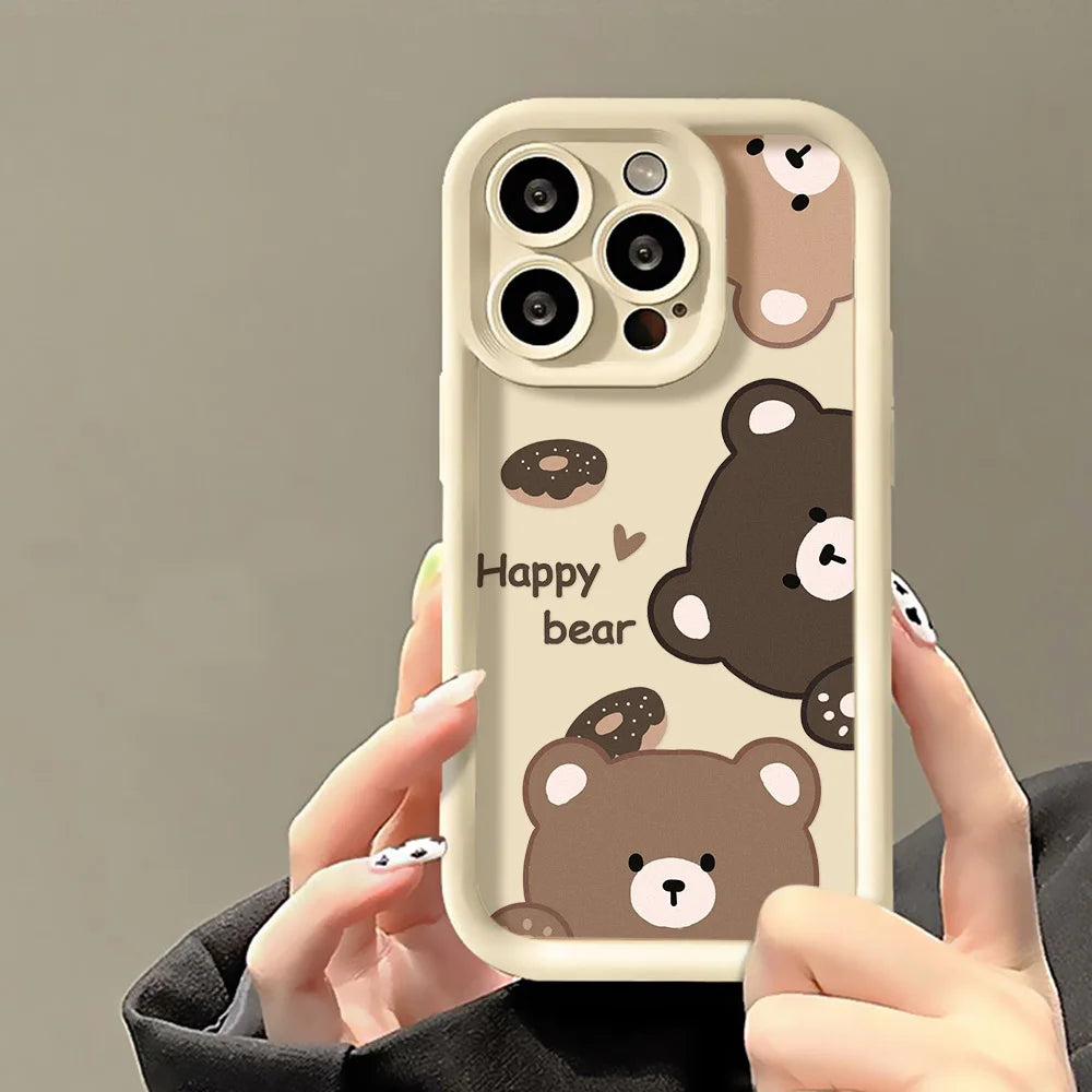 Cute Bear Phone Case For iPhone 13 Cases Iphone 11 15 Pro Max 16 17 Air 14 12 XR XS X 7 8 Plus SE 15promax Silicon Fundas Cover