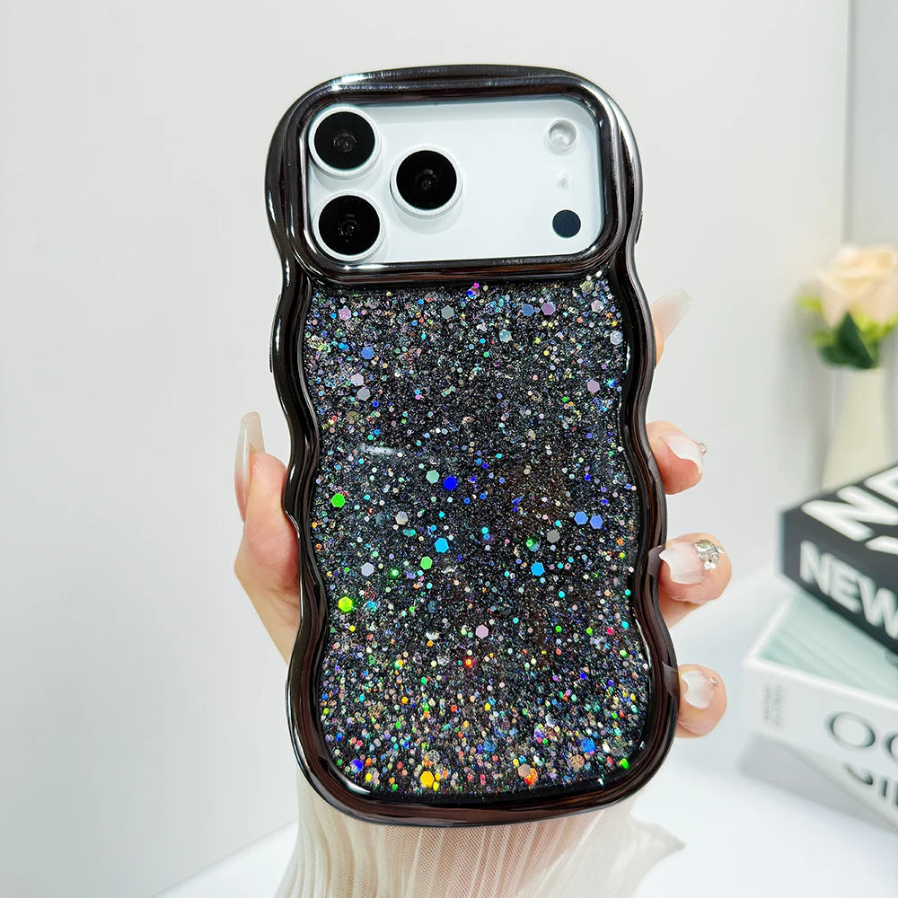 Glitter Case for iPhone 17promax Bling Plating Wave Edge Phone Case for iPhone Air Cute Shockproof Shiny Cover for iPhone 17pro