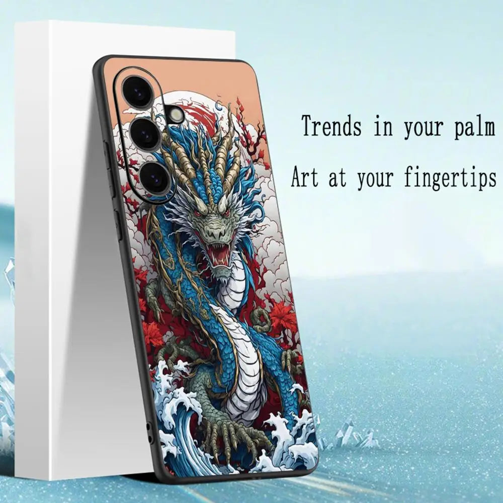 Luxury cool Chinese dragon Phone Case For Samsung Galaxy S25 S24 S23 S22 S21 S20 Plus Ultra Note20 Soft Black