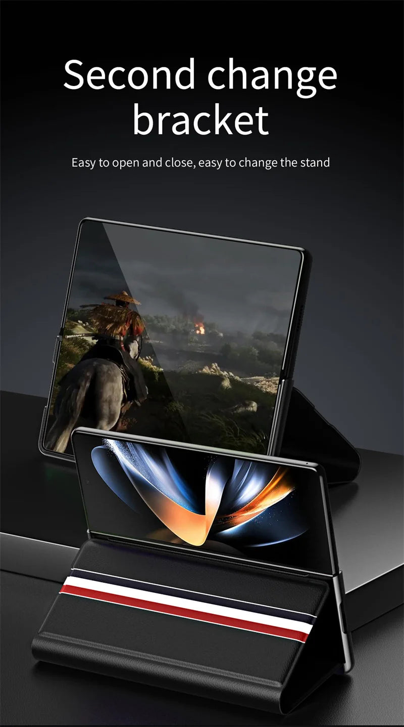 For Samsung Galaxy Z Fold 7 6 5 4 3 2 5G Luxury PU Leather Card Slot Wallet Bracket Phone Case  Full Protection Shockproof Case