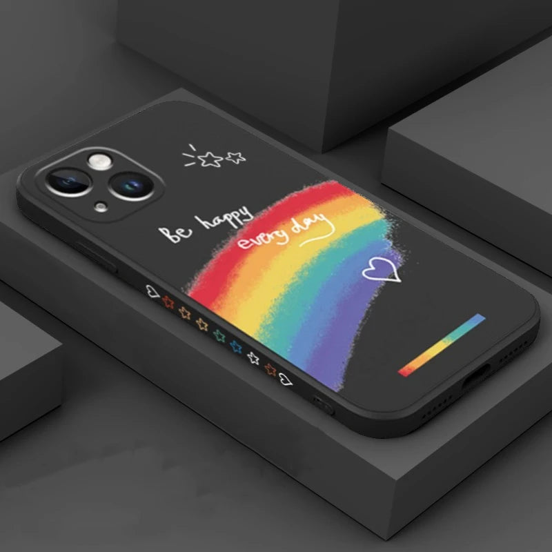 Rainbow Pattern Silicone Phone Case For iPhone 17 Pro Max 16e Air 16 15 Pro Max Plus 14 13 Pro Max 12 Pro Shockproof Soft Cover