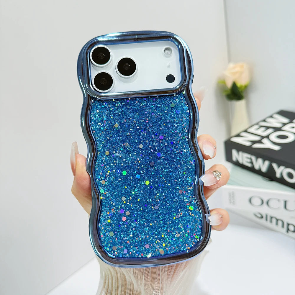 Glitter Case for iPhone 17promax Bling Plating Wave Edge Phone Case for iPhone Air Cute Shockproof Shiny Cover for iPhone 17pro
