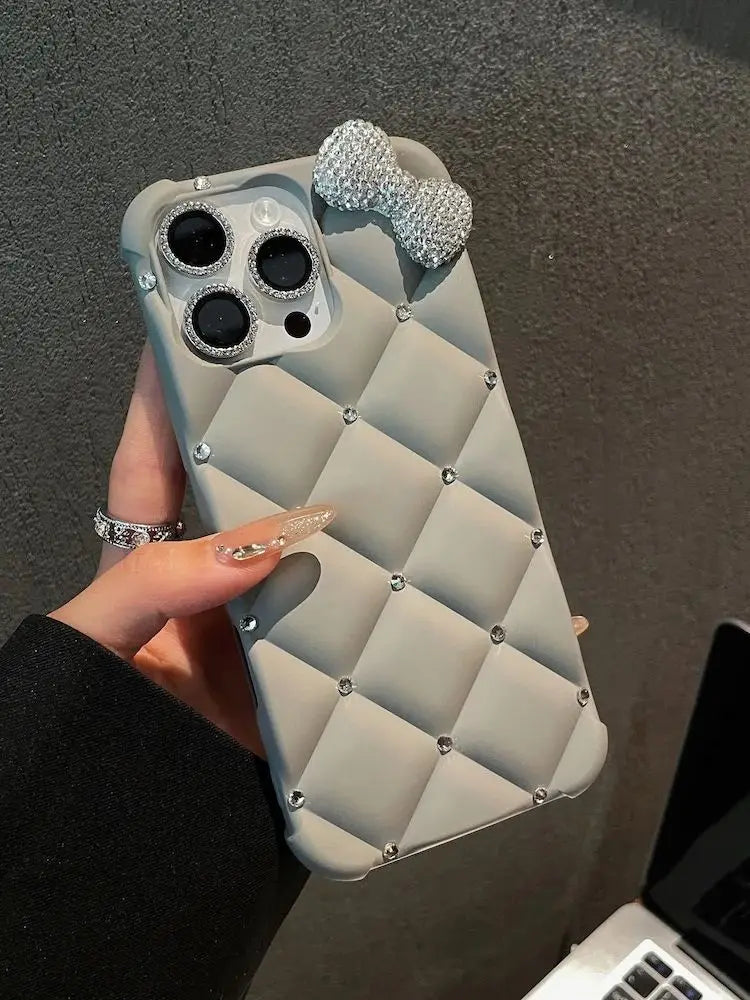 Luxury Designer Kitty Bow Case for iPhone 16 Pro Max 17 Pro 17 air Glitter Diamond Phone Cover for iPhone 14 15 13 16e 12 Pro 11