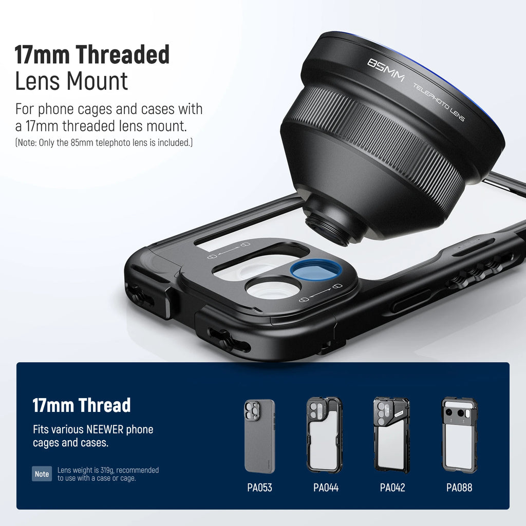 NEEWER HD 85MM Telephoto Phone Lens for 17mm Backplate 2.5X Magnification For SmallRig NEEWER iPhone Samsung Phone Cage Case