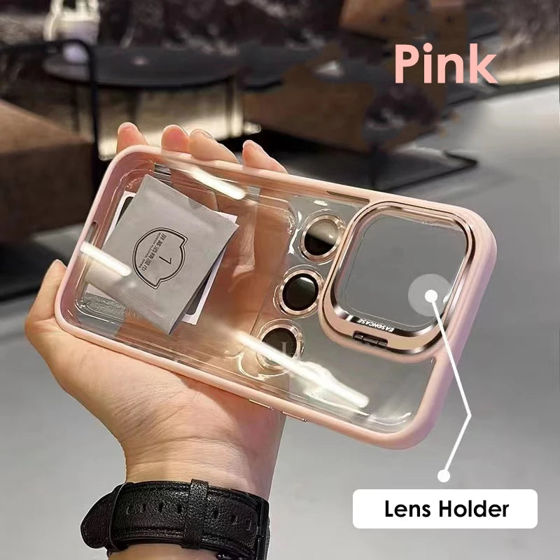 Camera Metal Lens Ring Protection Phone Cases For iPhone 17 16 15 12 13 14 Pro Max 11 Lens Holder transparent Shockproof Cover