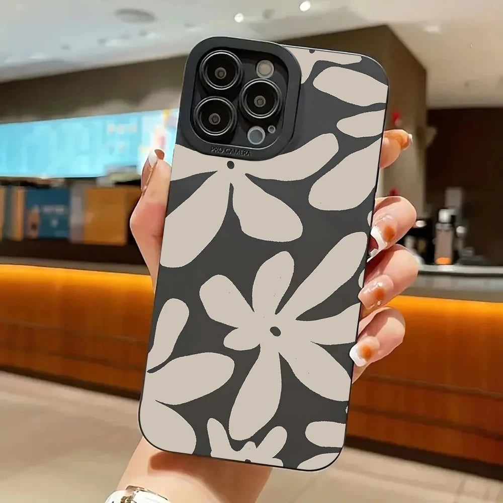 Phone Case For iPhone 16 Cases iPhone 17 15 11 12 13 14 Pro Max XR 16E 15 Plus Black Stylish Flower Patterned Design Phone Cover