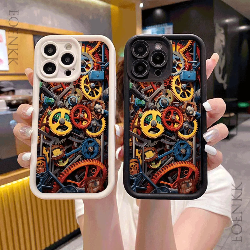 Mechanical gear pattern Phone Case For iPhone 15 16 Pro Max Cases iPhone 14 13 12 11 Pro XS Max XR X 7 8 Plus Shockproof Cover