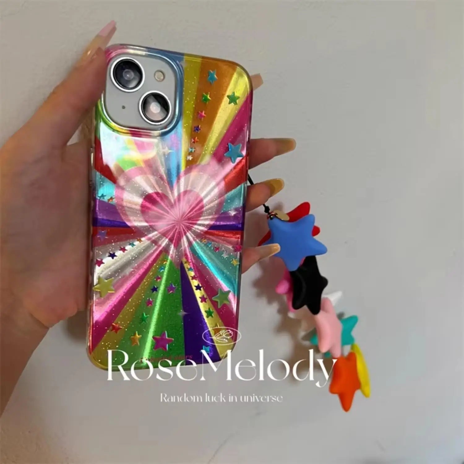 Fantastic Rainbow Laser Love Star Phone Case For iPhone  16 15 14 13 12 11 Pro Max XR XS MAX  7 8 Plus Y2K Anti Fall Cover