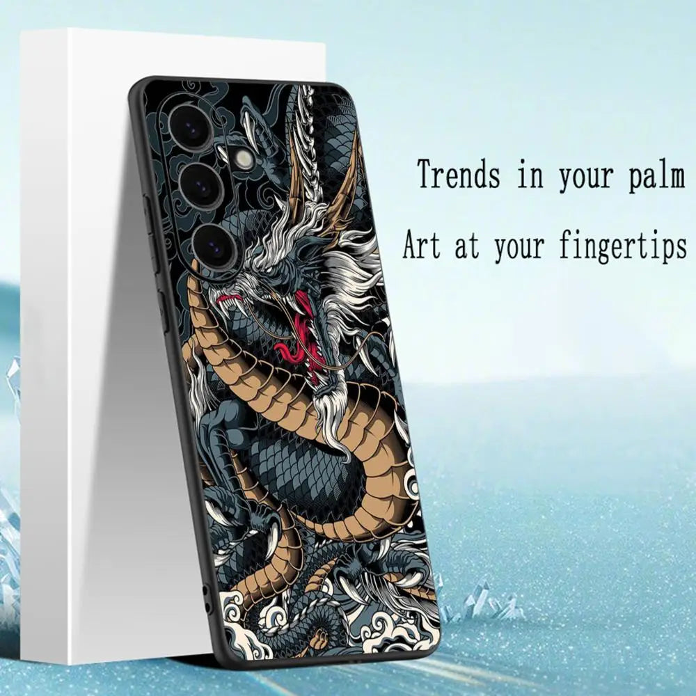 Luxury cool Chinese dragon Phone Case For Samsung Galaxy S25 S24 S23 S22 S21 S20 Plus Ultra Note20 Soft Black