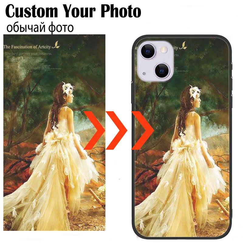 Custom Phone Cases For iPhone 16 16e 14 Pro Max 13 Mini 15 Plus Glass Silicone Cover Customized DIY Photo Personalized Pictures