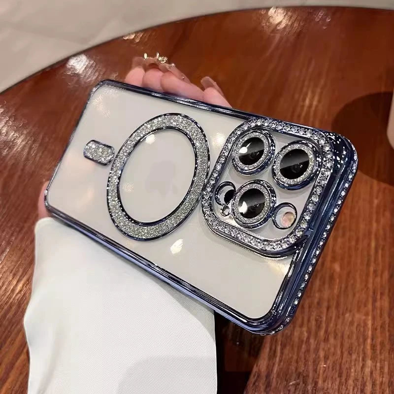 Luxury Glitter Diamond Clear Phone Case For iPhone 15 11 12 13 14 Pro Max Magsafe Magnetic iphone Case Wireless Charging Cover