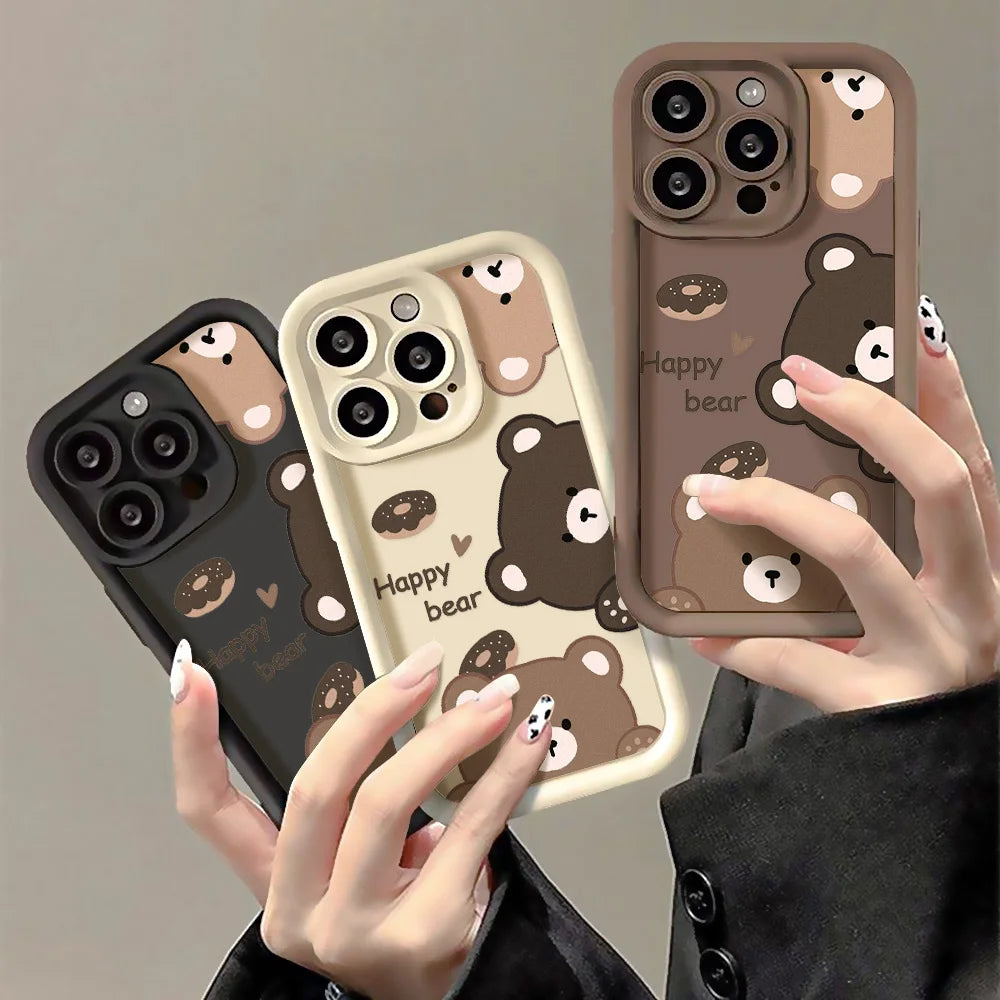 Cute Bear Phone Case For iPhone 13 Cases Iphone 11 15 Pro Max 16 17 Air 14 12 XR XS X 7 8 Plus SE 15promax Silicon Fundas Cover