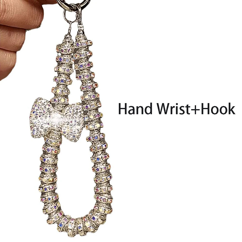 Diamond Bow Bracelet Fashion Crystal Ring Hand Wrist Strap Rhinestone Lanyard for iPhone Huawei Redmi Xiaomi Samsung Phone Charm