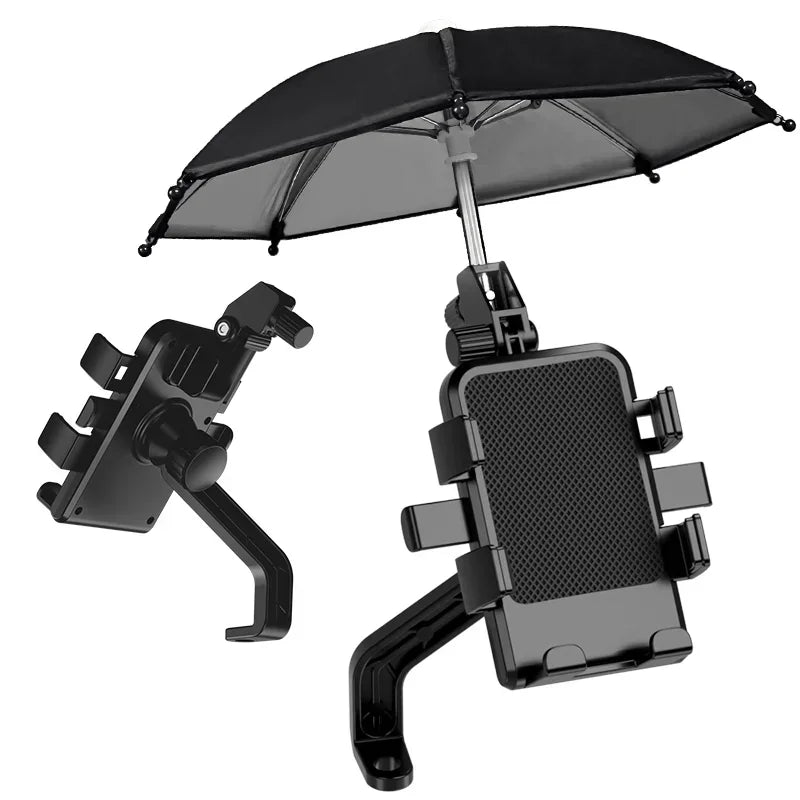 Motorcycle Mobile Phone Holder Stand & Umbrella Rainproof Sunshade Bicycle Outdoor Scooter Phone Clip Handlebar Mount For iPhone