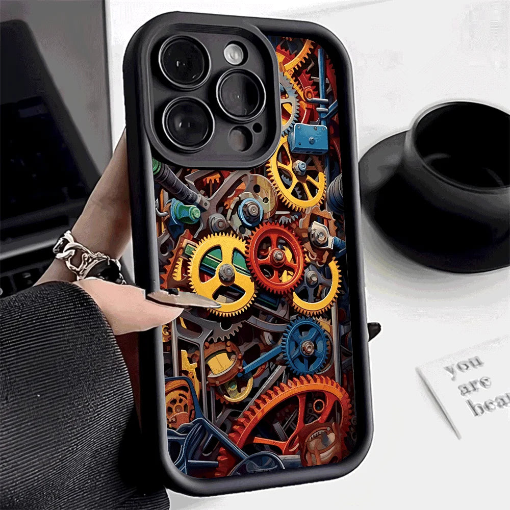 Mechanical gear pattern Phone Case For iPhone 15 16 Pro Max Cases iPhone 14 13 12 11 Pro XS Max XR X 7 8 Plus Shockproof Cover