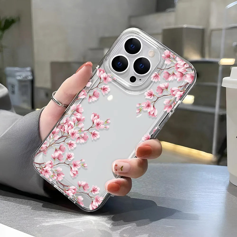 Girls Flower Clear Phone Case For iPhone 16 15 14 13 12 11 Pro Max 16 Plus Bumper Shockproof Hard Cover Cases
