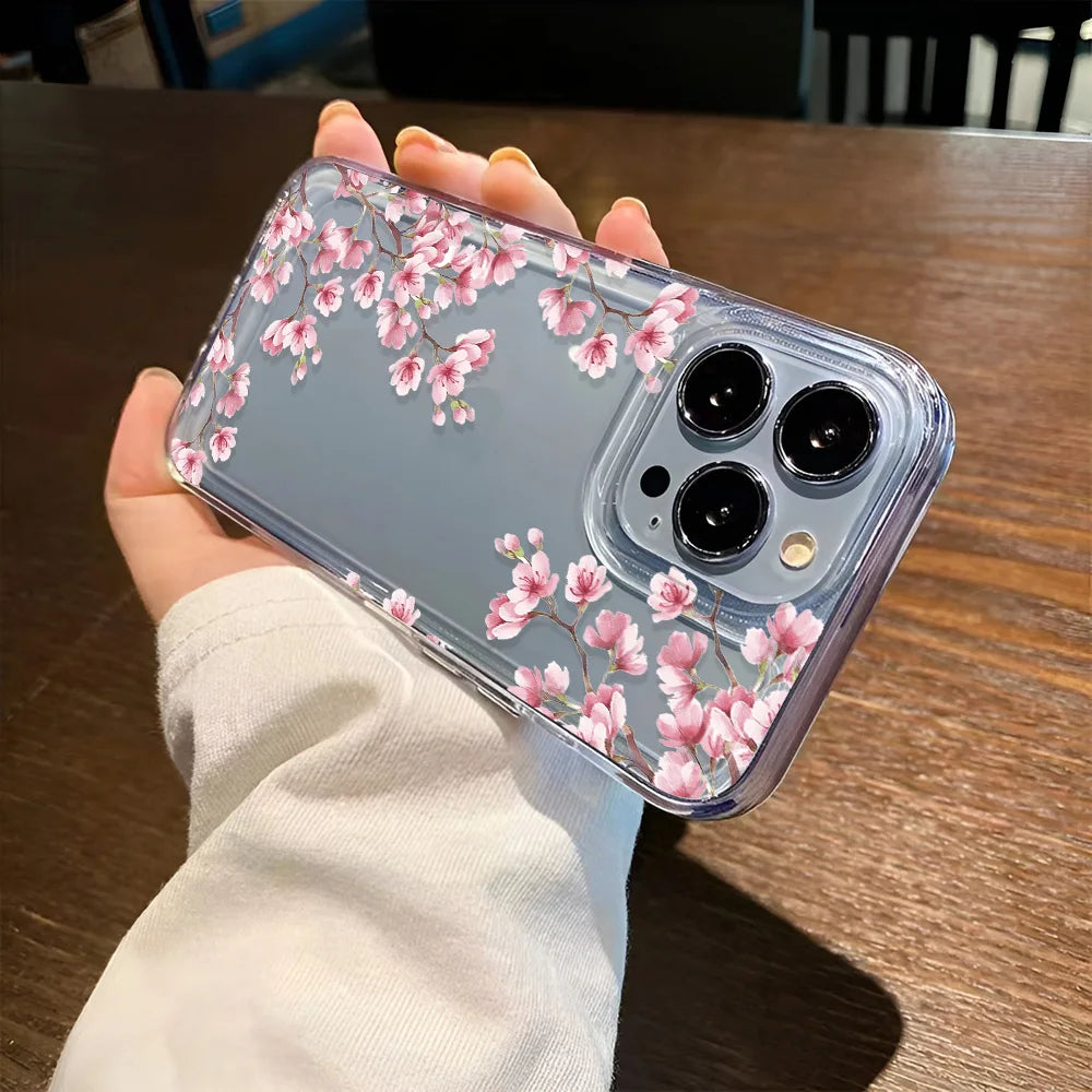 Girls Flower Clear Phone Case For iPhone 16 15 14 13 12 11 Pro Max 16 Plus Bumper Shockproof Hard Cover Cases