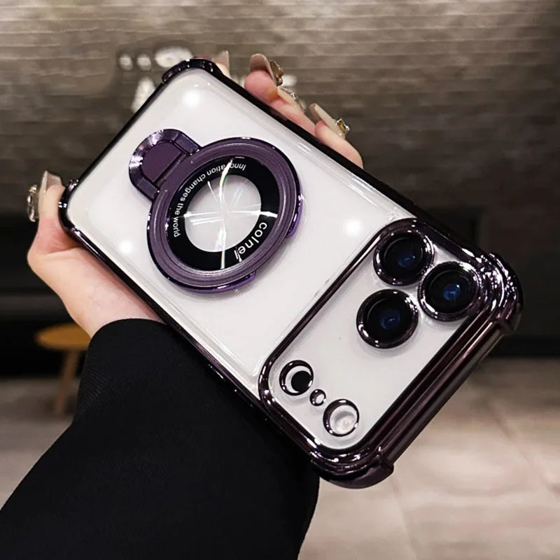 Transparent Magnetic Holde Bracket Case for Motorola Moto G86 G56 G05 G24 G14 G34 G04 G84 G54 E14 E15 G53 G52 Shockproof Cover