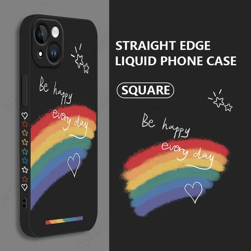 Rainbow Pattern Silicone Phone Case For iPhone 17 Pro Max 16e Air 16 15 Pro Max Plus 14 13 Pro Max 12 Pro Shockproof Soft Cover
