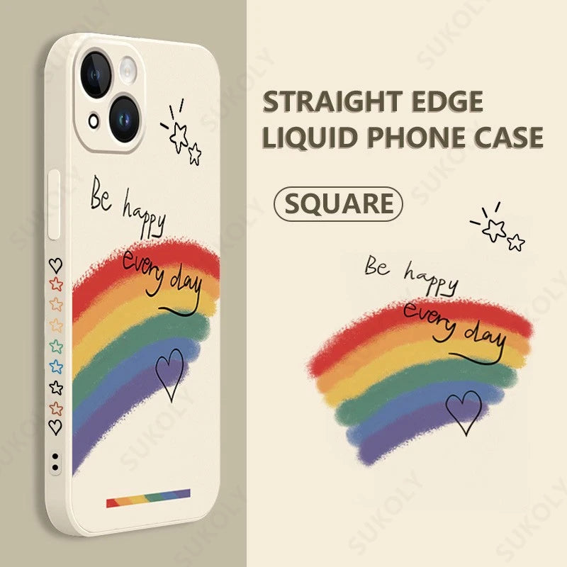 Rainbow Pattern Silicone Phone Case For iPhone 17 Pro Max 16e Air 16 15 Pro Max Plus 14 13 Pro Max 12 Pro Shockproof Soft Cover