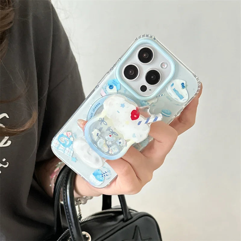 Korean Cute Cream Cake Magnetic Phone Case For iPhone 17 16 Pro 14 15 Pro Max Cover with Stand Holder Girp Shockproof Cute Cases