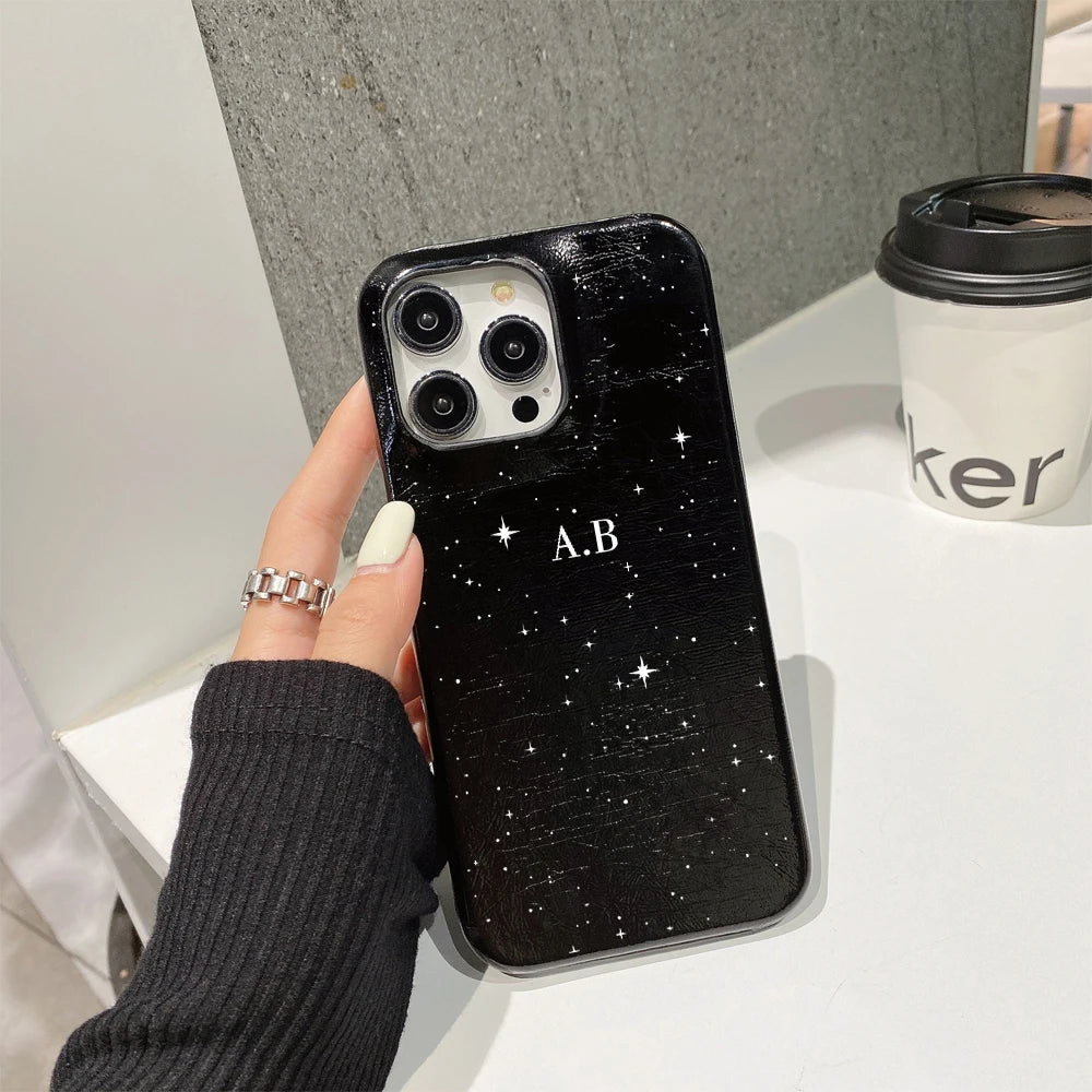Silver Leather phone case for iphone 16 15 14 plus 13 12 11 pro max cover Luxury Customized Letter  funda diy name cases carcasa