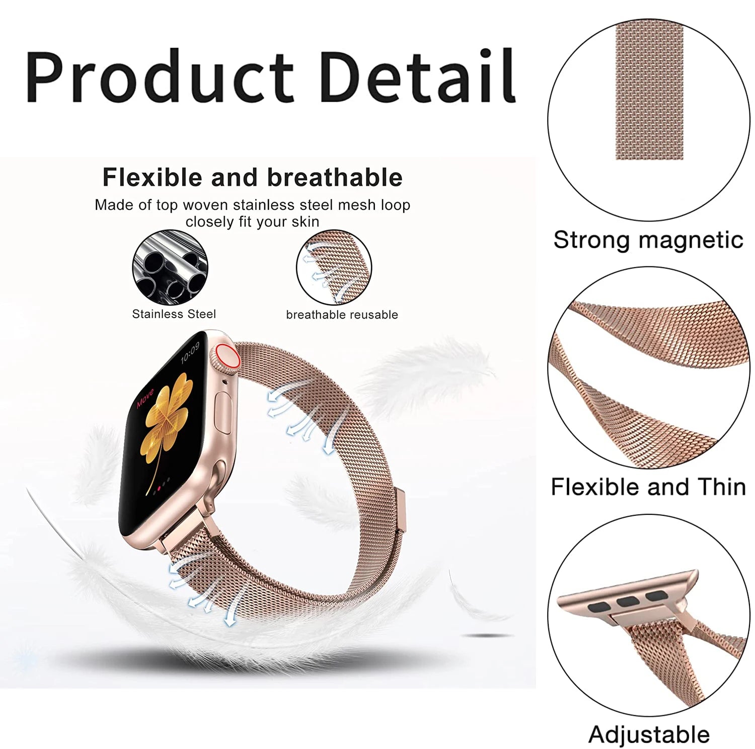 Women Slim Strap for Apple Watch 38mm 40mm 41mm Stainless Steel Metal Bracelet Magnetic Milanese Loop for Apple watch 34567se