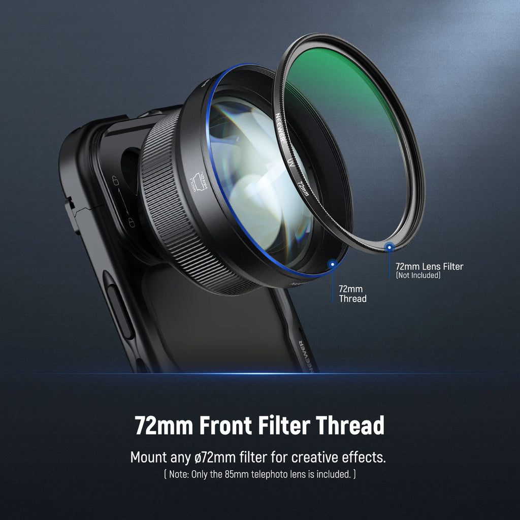 NEEWER HD 85MM Telephoto Phone Lens for 17mm Backplate 2.5X Magnification For SmallRig NEEWER iPhone Samsung Phone Cage Case