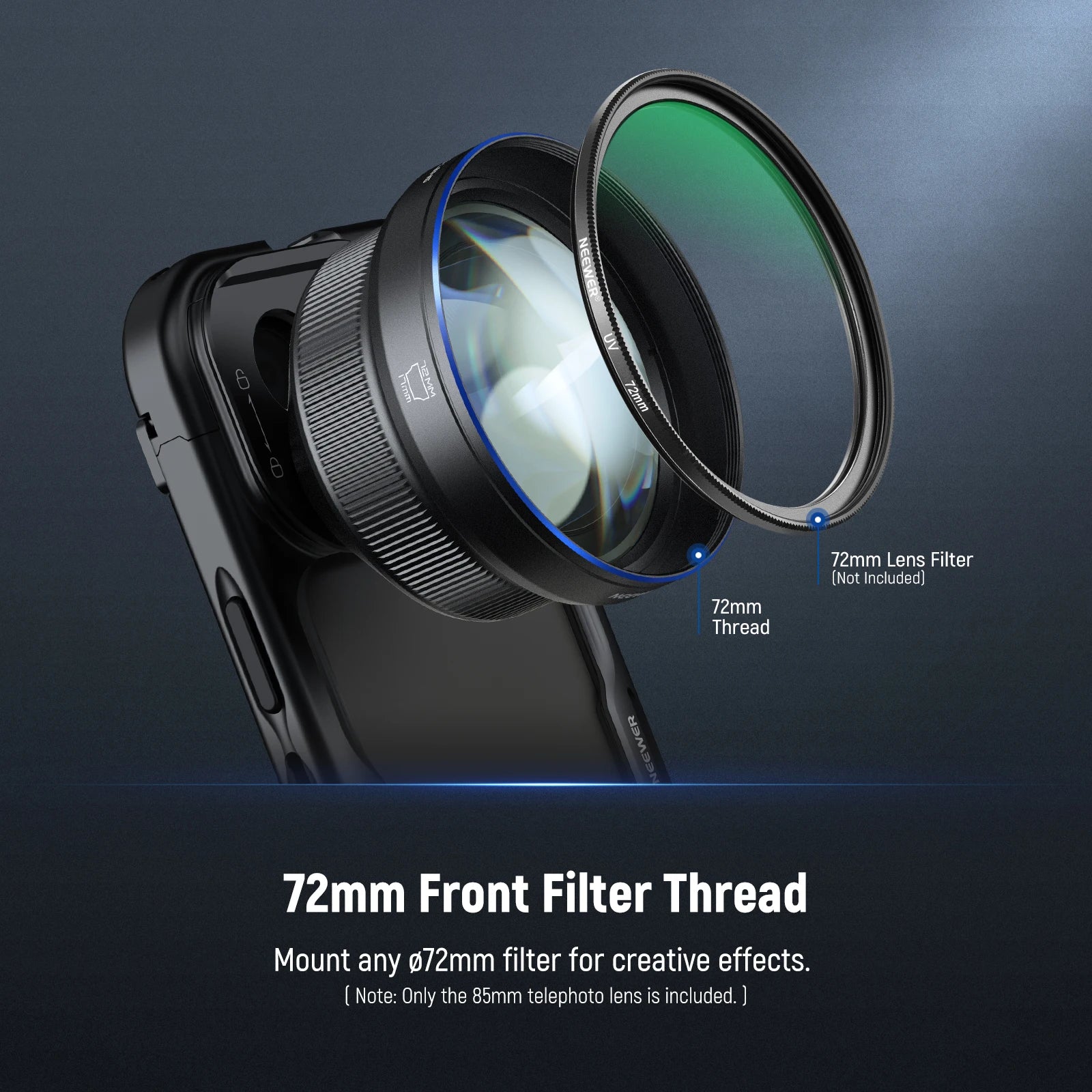NEEWER HD 85MM Telephoto Phone Lens for 17mm Backplate 2.5X Magnification For SmallRig NEEWER iPhone Samsung Phone Cage Case