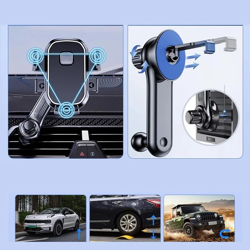 Car Phone Holder [Wider Clamp & Metal Hook] Car Phone Mount [Thick Cases Friendly] Air Vent Clip Cell Phone Holder for All