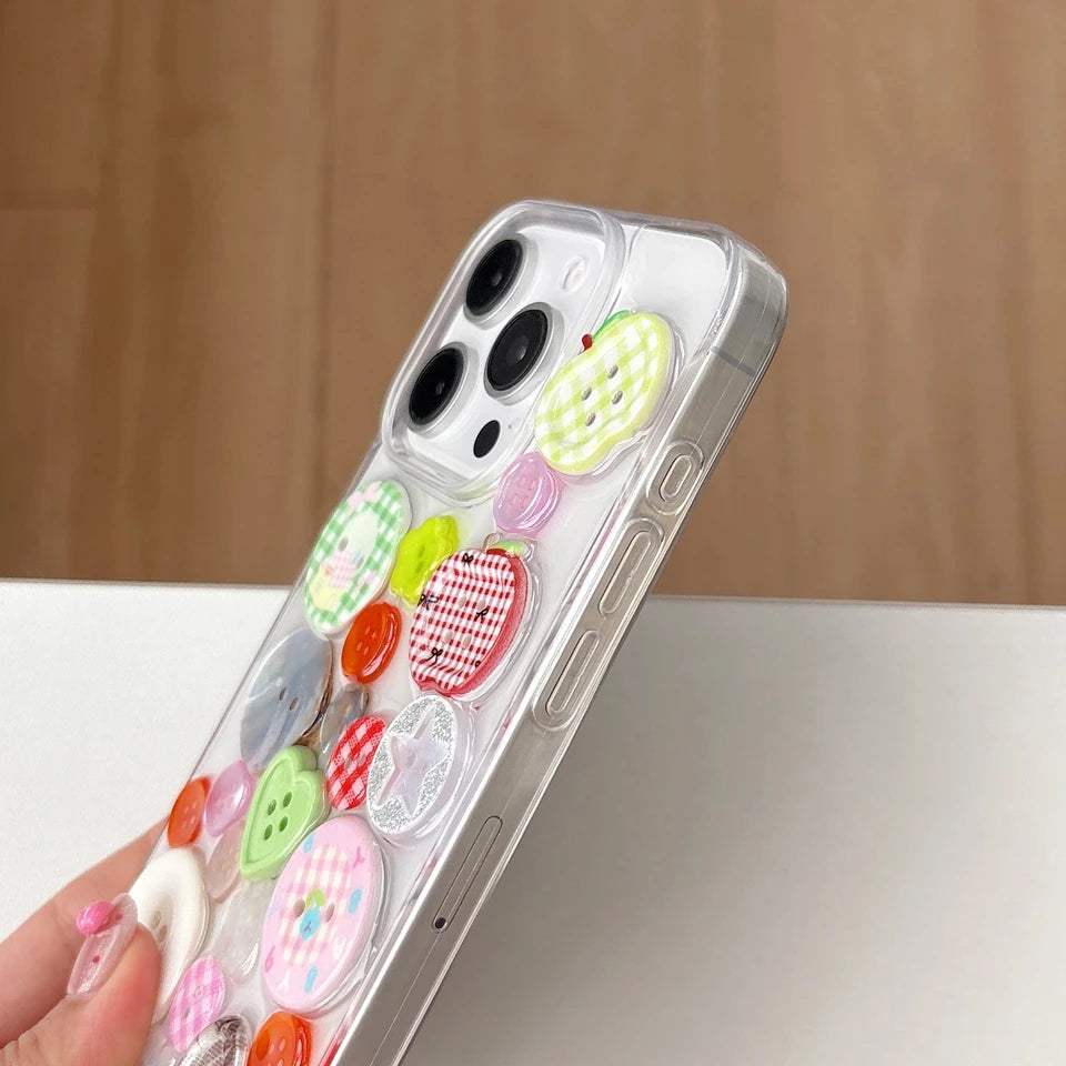 Cute Transparent Button Phone Case For iPhone 15 14 13 12 11 16 Pro Max 14 15 16 Plus Silicone Clear Shockproof Protector Cover