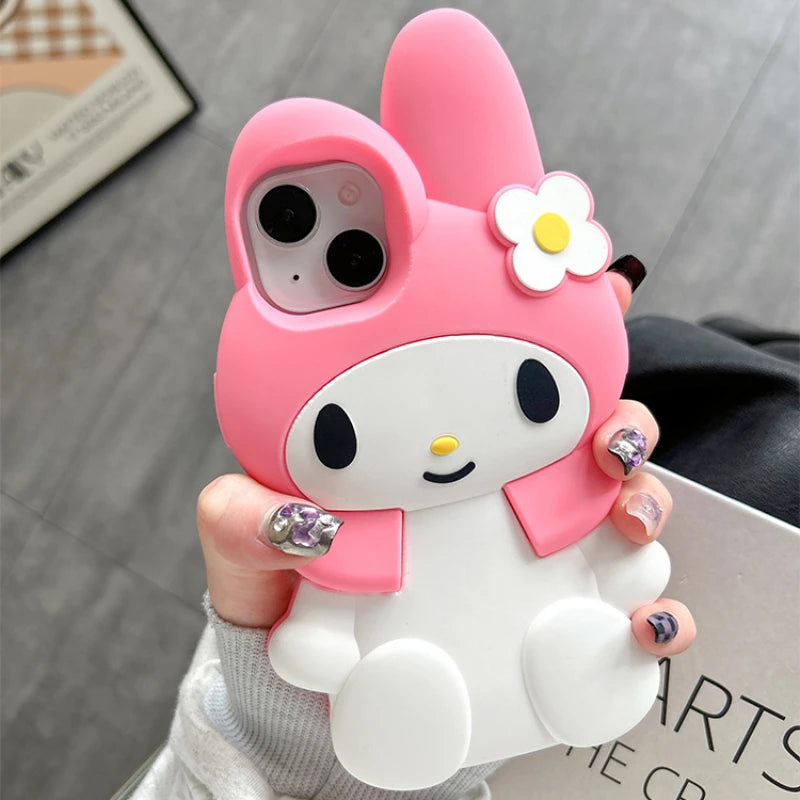 3D Kawaii Cute Cartoon Japan Sanrio Melody Phone Case For iPhone 15 Pro 14 13 12 11 Pro Max Cases Shockproof Soft Silicone Cover