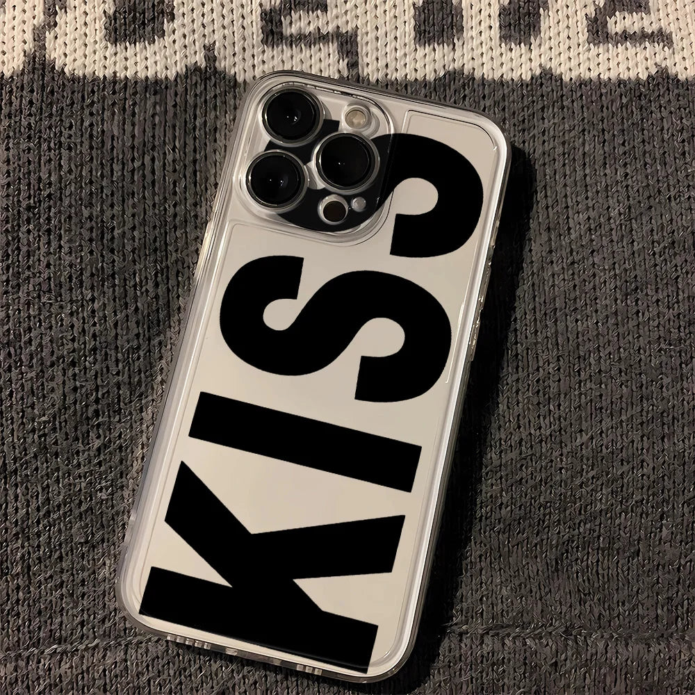 Kiss English Phone Cases For iPhone 17 16 15 14 Plus 13 12 11 Pro Max Plus 17 Air Transparent Silicone Cover Coque