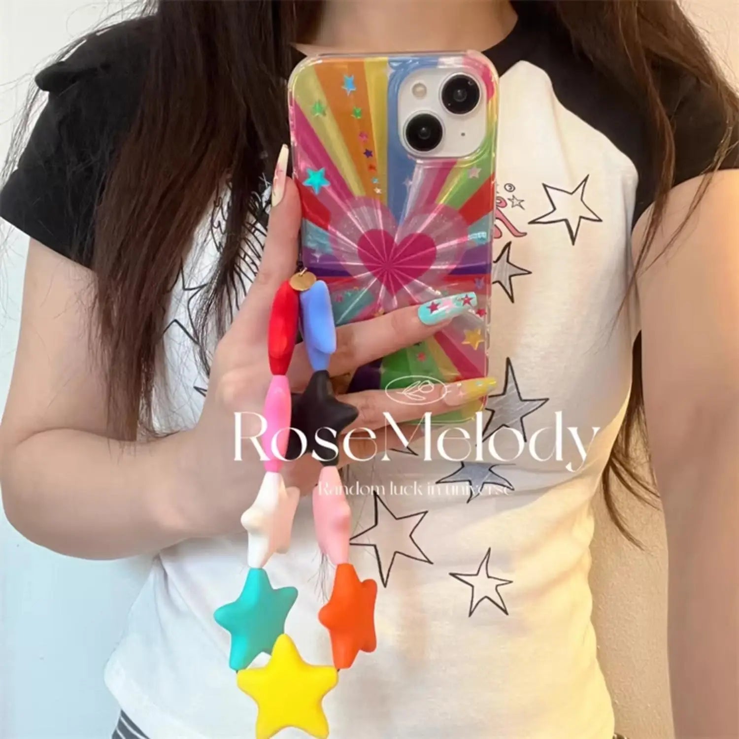 Fantastic Rainbow Laser Love Star Phone Case For iPhone  16 15 14 13 12 11 Pro Max XR XS MAX  7 8 Plus Y2K Anti Fall Cover