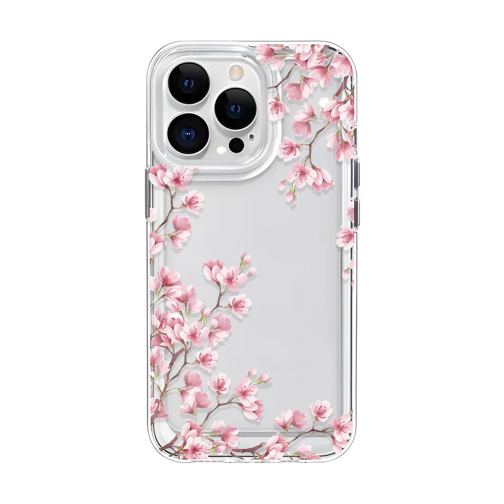 Girls Flower Clear Phone Case For iPhone 16 15 14 13 12 11 Pro Max 16 Plus Bumper Shockproof Hard Cover Cases