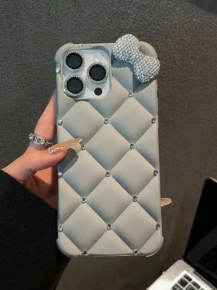 Luxury Designer Kitty Bow Case for iPhone 16 Pro Max 17 Pro 17 air Glitter Diamond Phone Cover for iPhone 14 15 13 16e 12 Pro 11
